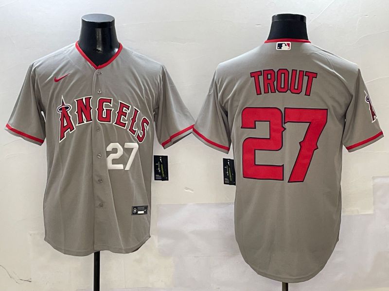 Men Los Angeles Angels #27 Trout Grey Game 2025 Nike MLB Jersey style 2